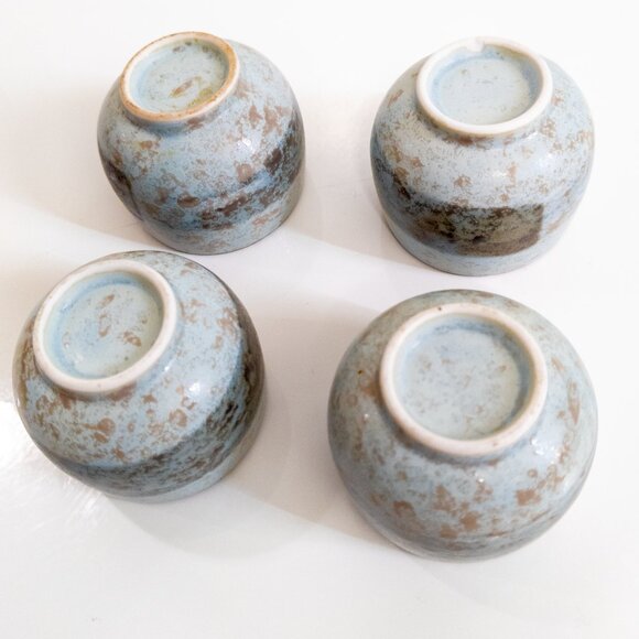 Set of 4 Ceramic Blue Sake Cups Japan Natural Drinkware Sushi Spring Design Set - Picture 2 of 4